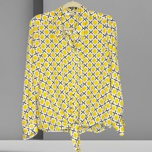 EUC Vintage Peter Nygard Collared Long Sleeve Front Tie Button Down Petite Large